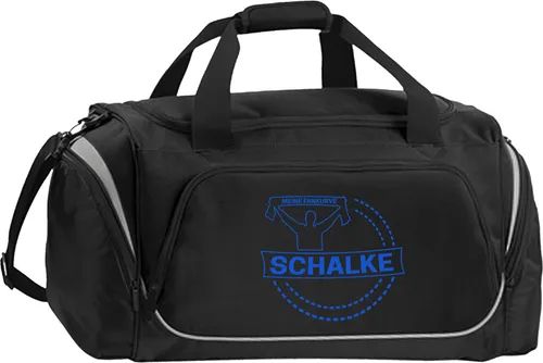 multifanshop Sporttasche Schalke - Meine Fankurve - Sporttasche für Schalke-Fans, 4 Fächer mit Reißverschluss und Feuchtfach, ideal für Sport und Freizeit, hochwertiges Material für Langlebigkeit und brillante Farben.