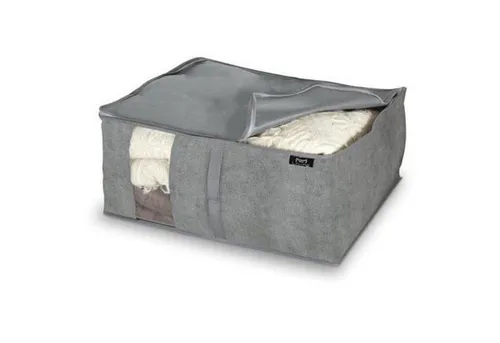 DOMOPAK Living Unterbettkommode Aufbewahrungstasche für Bettdecken Decken Bettwäsche Organizer (1 St), Grau 55x45x25 cm mit Reißverschluss Atmungsaktiv
