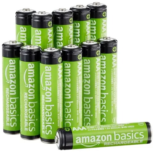 Amazon Basics 12er-Pack wiederaufladbare AAA-NiMH-Leistungsbatterien, 800 mAh, 1,2 V, bis zu 1000x wiederaufladbar, vorgeladen