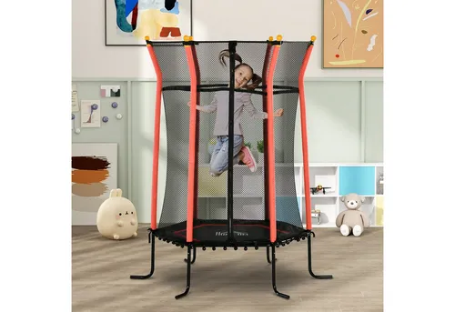 Homcom Kindertrampolin, Rot, 163.5 cm - Trampolin für Kinder, sicher mit gepolsterten Pfosten und Sicherheitsnetz, ideal für drinnen und draußen. Fördert Gleichgewicht und Koordination für Kinder von 3-10 Jahren.