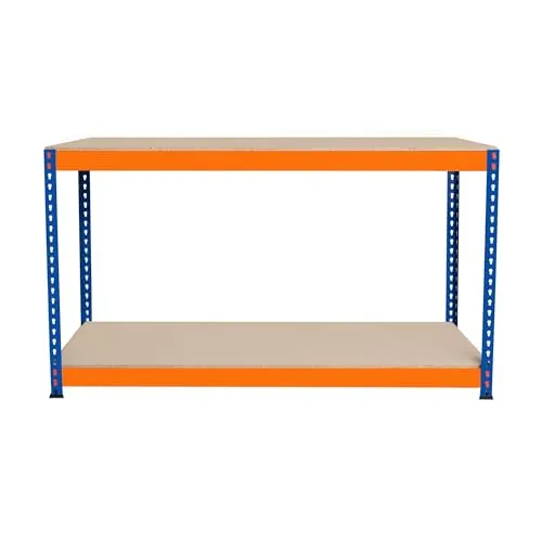 S-Rax 2-stufige Werkbank 150cm x 45cm x 90cm - 300kg Tragfähigkeit - Werkbank mit stabiler Stahlkonstruktion und schraubenlosem Montagesystem, ideal für Profis und Heimwerker. Verstellbare Regalanordnung für optimale Lagerung.