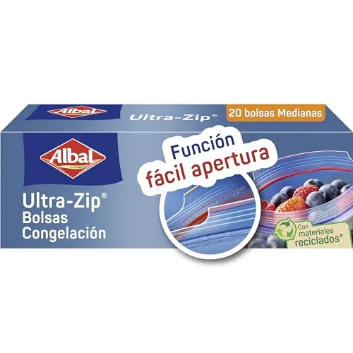 Albal Gefrierschrank, luftdicht, Ultra-Zip, 1 Liter, 17 x 17 cm, 20 Beutel, Kunststoff, Schwarz