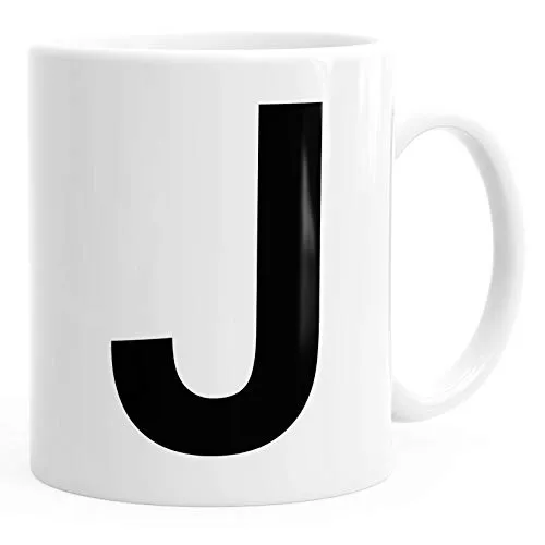 MoonWorks Kaffee-Tasse Buchstaben Buchstabe Arial Bold glänzend Kaffeetasse Teetasse Keramiktasse J weiß Unisize