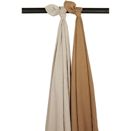 Meyco Baby Mullwindeln 2er Pack - 120x120cm - Pre-Washed Musselin - Decke & Spucktuch - 100% weiche Baumwolle - Oeko Tex Zertifiziert - hautfreundlich & atmungsaktiv - Sand/Toffee