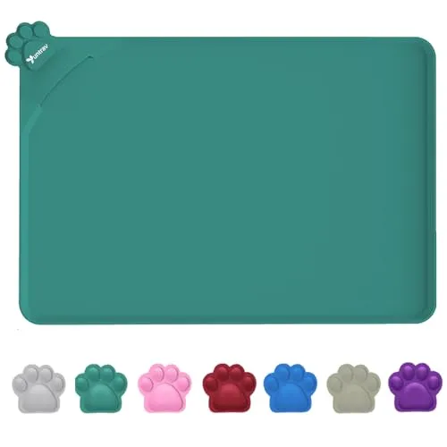 wasserdichte Futtermatten für Haustiere mit hohen Lippen, Silikonmatte, rutschfeste Tierfuttermatte für Hunde, Katzen mit verhindern, DASS Wasser nach unten geht (Grün, 55 x 38 cm)