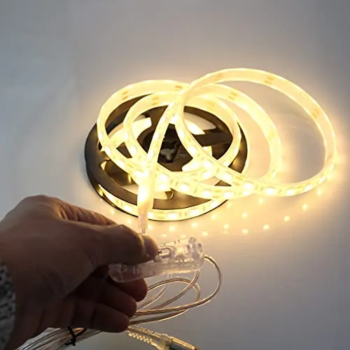 pcning 5M 12V Unterwass LED Strip IP68 Wasserdicht Kit, 5050 60 leds/m Wasserfest Band 3000K Warmweiss mit 230V Adapter (Warmweiß, 5.00)