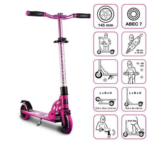 SIX DEGREES Aluminium Scooter Junior 145 mm pink - Roller/Kickboards für Kinder von 6-99 Jahren, leichter Aluminium-Rahmen für einfaches Fahren und hohe Stabilität.