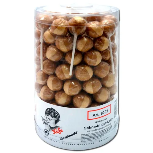 Küfa Sahne Nugat Lutscher - 100 Stück - Hartkaramellen & Hartbonbons, cremiger Sahne-Nugat-Geschmack, ideal für Partys oder als süße Belohnung.