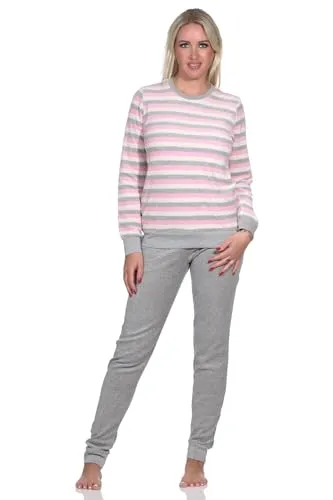 Normann Damen Frottee Schlafanzug Langarm mit Bündchen – auch in Übergrößen, Farbe: Rosa, Größe: 44-46 - Kuscheliger Frottee Schlafanzug für die kalte Jahreszeit, der warm hält und Heizkosten spart. Mit praktischen Bündchen für optimalen Tragekomfort, auch in Übergrößen erhältlich.