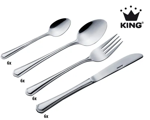 KING Besteck-Set »Düsseldorf« (24-tlg) für 6 Personen, Edelstahl 18/0 - Das KING® Besteck »DÜSSELDORF« vereint zeitloses Design und praktische Pflegeleichtigkeit. Ideal für festliche Anlässe oder den Alltag, sorgt es stets für einen eleganten Tisch. Perfekt für 6 Personen.