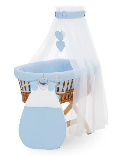 FabiMax Stubenwagen naturbelassen, Komplettset, Musselin & Waffelpiqué, Inkl. Matratze, Nestchen & Schlafsack