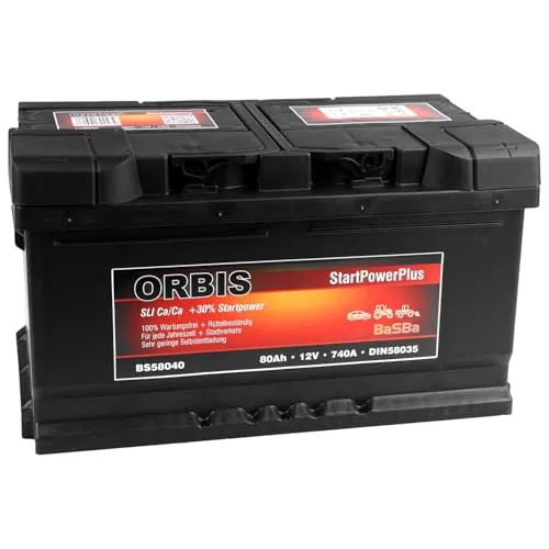 Autobatterie 12 V 80 Ah 740 A Orbis StartPowerPlus – Starterbatterie BS58040 wartungsfrei, gefüllt & geladen, sofort einbaubereit für PKW, SUV & Transporter | BaSBa 2957