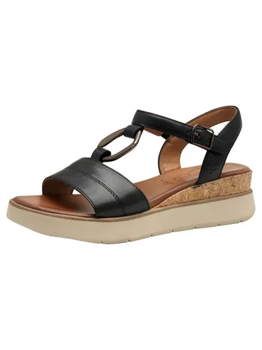 Tamaris Comfort Damen Sandalen flach aus Leder, Schwarz (Black), 37 EU - Wanderschuhe mit T-flow-Technologie für sanfte Dämpfung und federleichten Gang, ideal für sonnige Tage und entspannte Spaziergänge.