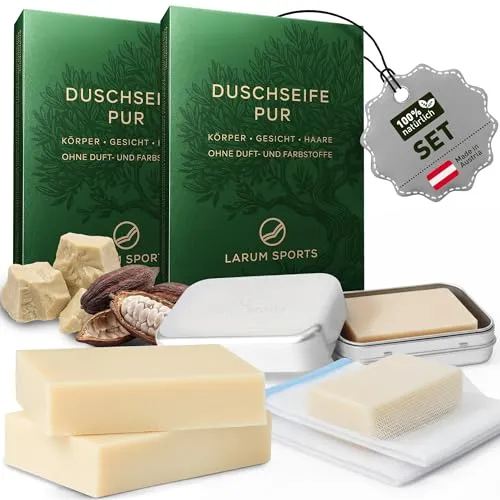 larum sports feste Duschseife Männer Pur – festes Duschgel – Seife für Haare, Körper, Gesicht – festes Shampoo – Herren Naturseife – Helden Set