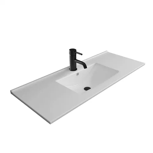 Alpenberger Waschbecken Badezimmer Waschtisch 100 cm - Waschplätze: Elegantes eckiges Keramikwaschbecken mit Nano-Beschichtung für einfache Reinigung und langanhaltende Hygiene. Ideal für modernes Badezimmerdesign.