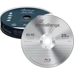 MediaRange MR501 Blu-ray 25GB - BD-RE wiederbeschreibbar (10 Stück) - Rohlinge: 25GB BD-RE wiederbeschreibbar bis zu 1000x ohne Qualitätsverlust, UV-beständig und in praktischer Spindel zur Aufbewahrung.