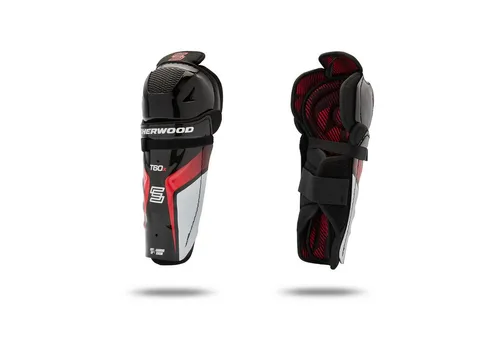 SHER-WOOD Eishockey Schienbeinschoner T60X Junior - Optimale Beinschutzlösung für junge Spieler: 360° Rundumschutz, anatomische Passform und doppelter Klettverschluss für sicheren Sitz. Ideal für den professionellen Einsatz im Eishockey.