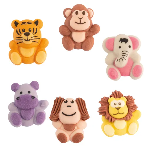 Günthart 48 Tierfiguren, Zootiere sitzend aus Zucker in 2D Optik, flach