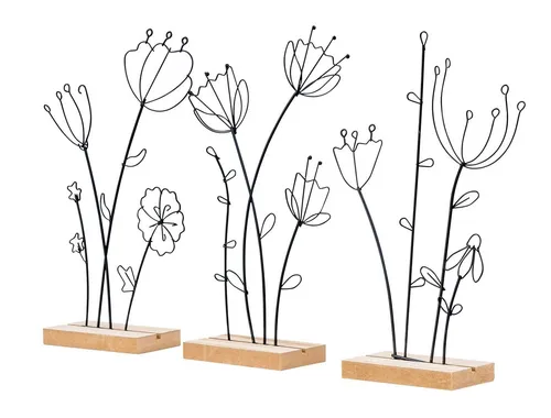 levandeo 3er Set Aufsteller Blume Metall MDF Schwarz Natur von Levandeo