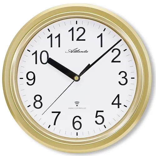 Atlanta Funk Wanduhr Modern Rund 28 cm in gold von Atlanta