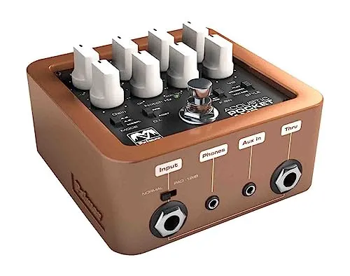 Palmer Pocket AMP Acoustic - Portabler Preamp für Akustische Saiteninstrumente - Gitarren-Preamps mit drei wählbaren Grundsounds (Flat, Modern, Vintage) für vielseitigen Einsatz mit allen Verstärkern und Recordern. Perfekt für Musiker unterwegs!