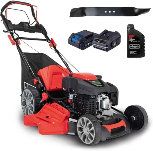 Scheppach Benzin Rasenmäher MS225-56E mit E-Start | Radantrieb | 6PS | 56cm Schnittbreite | 7-fache Schnitthöhenverstellung | 65L Korb | Reinigungsfunktion | Mulchfunktion | inkl. Öl & Ersatzmesser