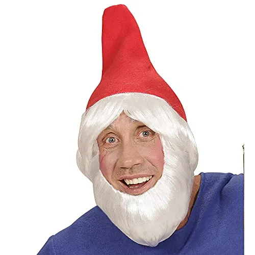 Widmann 00824 - Gartenzwerghut mit Perücke und Bart, rot, Zwerg, Gnom, Karneval, Mottoparty