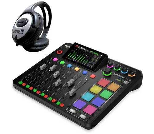 RØDE Rodecaster Pro II Podcast Station mit Kopfhörer - Aufnahmegeräte: All-in-One Podcasting-Lösung mit 4 Audio-Eingängen, 8 programmierbaren Pads und intuitivem 5.5 Zoll Touchscreen für professionelle Audioqualität.