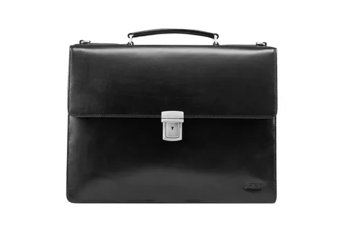 Jost Aktentasche Skagen, Leder schwarz - Aktentasche aus hochwertigem Leder mit zwei Hauptfächern, Tablet- und Laptopfach (bis 36cm), ideal für Beruf und Reisen, auf Trolley steckbar.