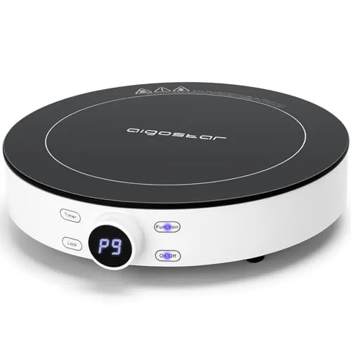 Aigostar Induktionskochfeld 1 Platte-Cookmate 2000W - Kochfelder: Leistungsstarkes Induktionskochfeld mit 2000W, 9 Heizstufen und Timer für effizientes Kochen und einfache Handhabung.