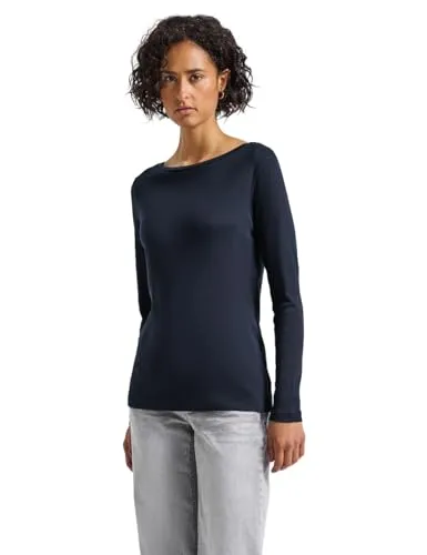 Street One Damen 3228383 Basic Langarmshirt, deep Blue, 46 - Wanderschuhe: Vielseitiges Damen-Langarmshirt mit U-Boot-Ausschnitt, aus softem Baumwoll-Modalmix für optimalen Tragekomfort.