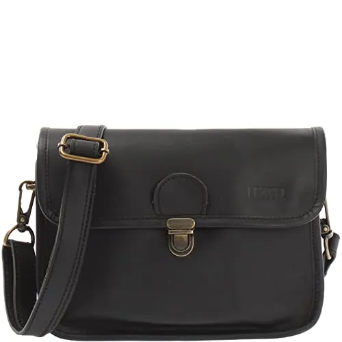 LECONI kleine Schultertasche Umhängetasche Damen Ledertasche Handtasche echtes Rindsleder 26x20x8cm schwarz LE3041-wax