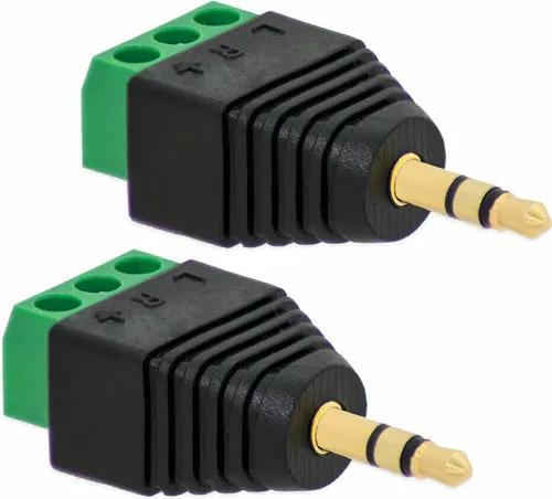 2X Klinken Stecker 3,5 mm Adapter > Terminal Block 3-Pin Schraub Klemmen Vergoldet