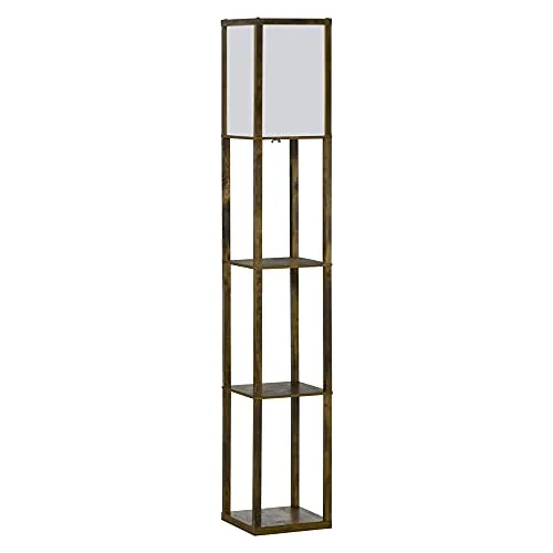 HOMCOM Stehlampe mit Regalen - Standleuchte mit E27 Fassung bis 40W, elegantes Design und praktischer Stauraum für Bücher und Dekoration, ideal für Wohnzimmer und Schlafzimmer.