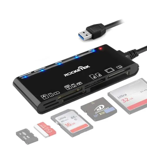 USB 3.0 Kartenleser 7 in 1 SD/TF/CF/MS/XD/Micro SD Speicherkartenleser mit USB3.0 (5Gbps) Super Speed, kompatibel mit Windows/Linux/Mac OS/Vista