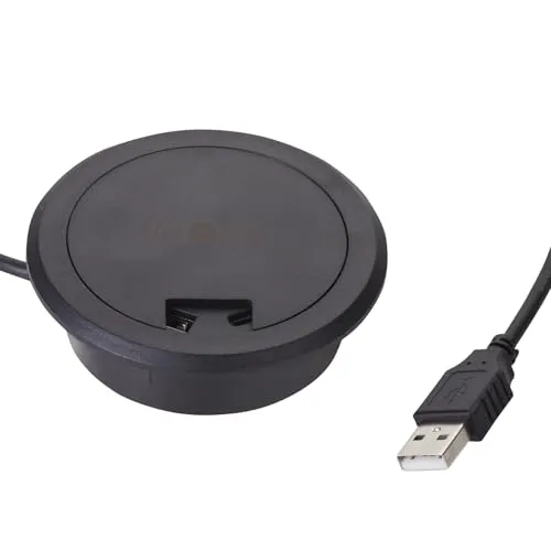 SOTECH Wireless Charger WLC-03 (schwarz, Ø 75 x 19 mm) USB Tischladegerät ohne Netzteil zum Einbauen in Möbel - Induktions Ladegerät für Qi fähige Smartphones