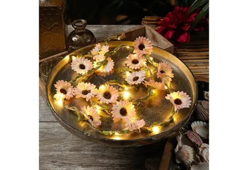 MARELIDA LED-Lichterkette rosa Blumen Blumengirlande Blumenlichter Timer L: 1,45m für Außen, 20-flammig