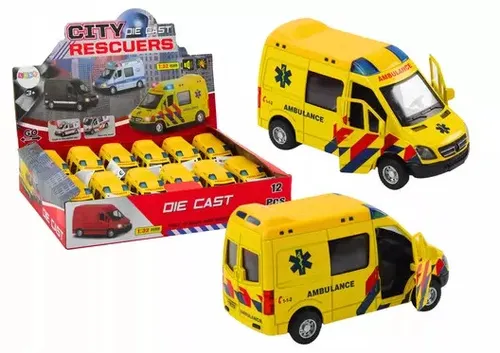 Ambulans Karetka 1:32 Otwierane Drzwi Światła Dźwięki Napęd Żółt L 5905991022183