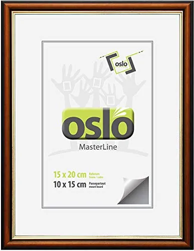 OSLO MasterLine Bilderrahmen 15 x 20 braun gold schwarz Holz, Innenrand goldfarben, zum stellen und hängen, Portrait-rahmen Echt-Glas