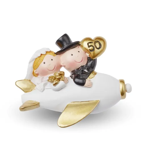 Goldpaar im Flugzeug Goldene Hochzeit Dekofigur Goldhochzeit Figur 50 Jahre 2D