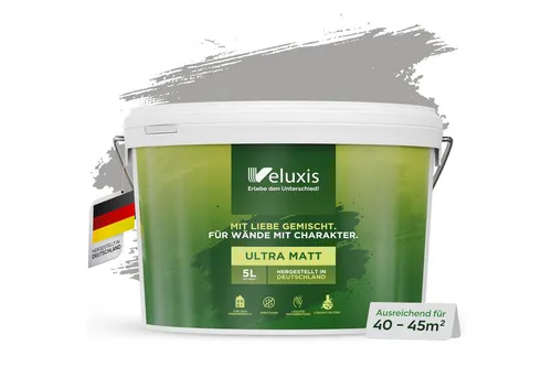 Veluxis® Wandfarbe – Deckkraft-Klasse 1, tropfarm & VOC-frei - Hochwertige Innenfarbe für stilvolle Wohnräume. Die Veluxis® Wandfarbe überzeugt mit starker Deckkraft, einfacher Anwendung und eleganter, matte Oberfläche. Ideal für kreative Projekte und schnelle Renovierungen.