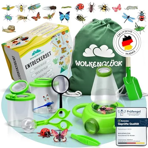 WOLKENGLÜCK® Forscherset für Kinder - großes Entdecker-Set für kleine Naturforscher - Entdeckerspielzeug für Kinder ab 3 Jahren mit umfangreichem Forscher-Set: Becherlupen, Insektenfang und Modelle fördern Neugier und Kreativität beim Erkunden der Natur.
