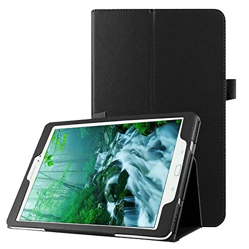 subtel Flip Cover Tablethülle für Samsung Galaxy Tab S2 9.7 (SM-T810 / SM-T813 / SM-T815 / SM-T819) Tablet Schutzhülle mit Ständer, Kunstleder schwarz Case Bumper Klapphülle faltbar - Tasche Hülle