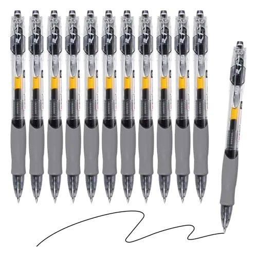 M&G Gelstift Medium Point 0,5 mm, 12 Stück Schnelltrocknend Glatt Einziehbarer Schwarzer Gel-Tintenroller für Zuhause Büro Schreiben Notizen Journaling Geschäft, Stil 2