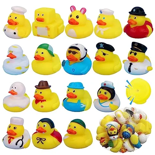 Badewannenspielzeug Baby,Forreen 17 Stück Badeente Lustig Sommer Thema Bunt Gummi Badeenten Quietschen Bade Enten Niedlich Badespielzeug für Baby-Duschen, Strände, Schwimmbäder, Badewannen