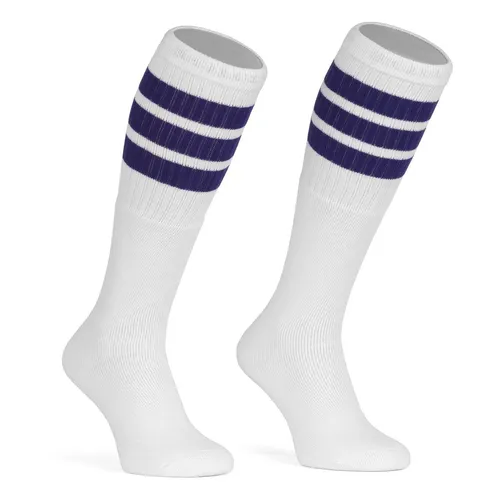 Skatersocks 22 Inch Kniehohe Damen Socken Herren Tube Socks weiss lila gestreift