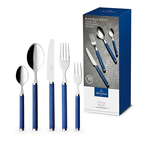 Villeroy & Boch Play! Blue Ocean Tafelbesteck 30-teilig - Farbfrohes Besteckset für bis zu 6 Personen, spülmaschinenfest und ideal für den Alltag oder als Geschenk. Ergonomische Kunststoffgriffe für angenehmes Essen.