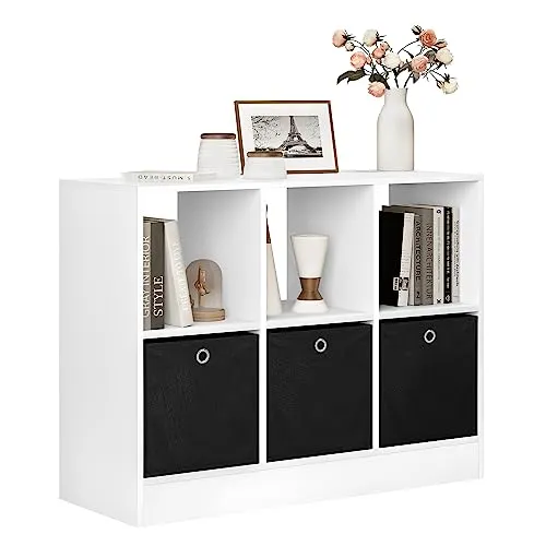 WOLTU Bücherregal mit 3 Schubladen, Standregal mit 6 Fächern, Weiß | Würfelregal für Schlafzimmer Wohnzimmer Arbeitszimmer Büro, Weiß, 80x60x30 cm