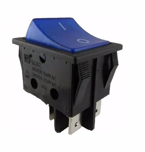 Wippenschalter, 2 polig (4pin) 16A 250VAC 30x22mm Blau Wippe beleuchtet