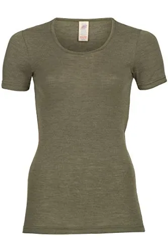 Engel Natur Damen Unterhemd Kurzarm, Wolle & Seide, Olive (34-36)